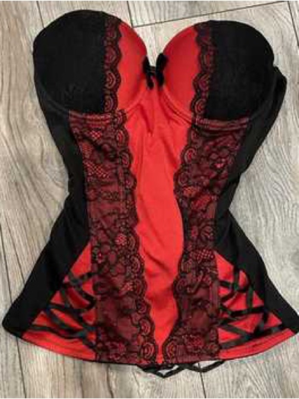 Red & Black Lace Bustier Corset Top - Women's Intimates